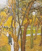 Vincent Van Gogh, Walkers in the park with falling leaves